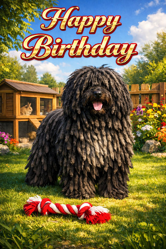 Puli dog birthday card - puli,