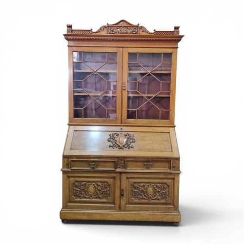 Large oak bureau bookcase - bureau,