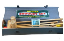 Jaques Croquet Set Vintage Wooden Mallets Balls & Hoops in Box Made in England
