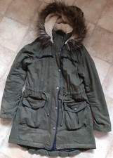 ATMOSPHERE Green Khaki PARKA WINTER COAT Fur Lined HOOD Lined Size 6