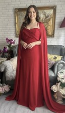 Maxi Dress Prom Party Gown Grecian Chiffon Cape Red Size: 14 UK 