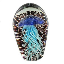 Juliana Objets d'art Glass Paper Weight Blue Jelly Fish Size New Boxed