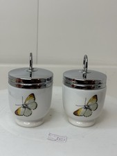 2 Royal Worcester Porcelain Egg Coddler Set Butterfly & Raspberry Small Vintage