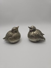 Vintage Pewter Quail Birds Salt & Pepper Shakers Cruets