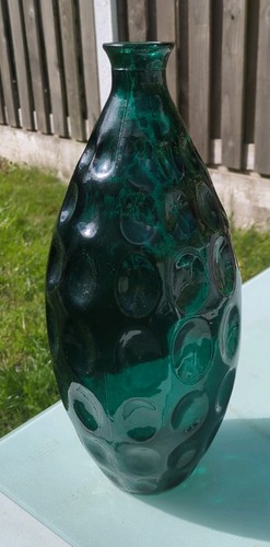 Green textured glass vase - textured,