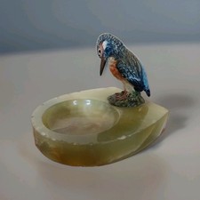 Antique Early 20th Century Austrian Cold Painted Bronze Kingfisher on Onyx Dish