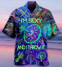 Mens Button Down Shirts Funny Darts 180 Printed Hawaiian Tops Novelty Dart Gift