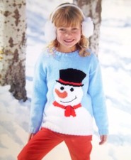 CHILDREN'S CHRISTMAS SNOWMAN JUMPER/SWEATER DK KNITTING PATTERN AGES 2-13 YEARS