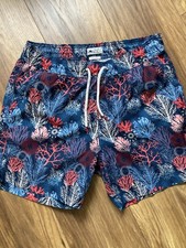 Fat Face Men's Swim Shorts Size M Marine Coral Pattern Drawstring Waist Pockets