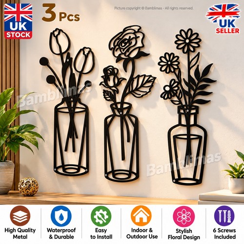 Piece black metal flower - black,
