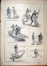 Original Old Antique Print Pike Fishing 1886 Boat River Rod Johnson Sketches