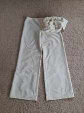 BNWOT ROC & DOLL LUCY BENNETT CREAM WIDE LEG SMART DRESS TROUSERS BOW TIE SZ M 