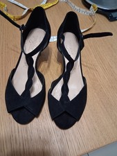 Ladies Black Suede Ankle Strap .T Bar 2 Inch Heel Peep Toe Shoes