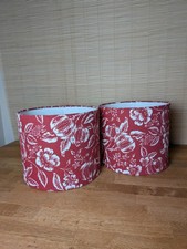 2 x Vintage Red White Floral Botanical Light Shades Pair Matching