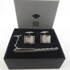 Pan Sterling Silver 925 Cufflink and Tie Clip Bar Set Brushed Metal