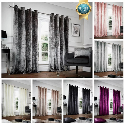Crushed velvet curtains pair - curtains,
