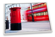 London Bus Letterbox Iconic Red Red CANVAS FLOATER FRAME Wall Art Print Picture