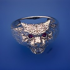 Unusual Vintage Sterling Silver & Gemstone Jaguar Ring Size 11