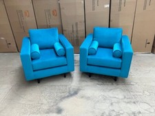 EX-SAMPLE Models - 2x Piped Straight Arm Chairs in City Blue Velvet, QC Checked!