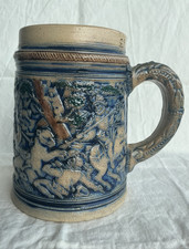 Antique Westerwald Salt Glazed Stoneware Mug / Tankard with Hunting Scene c1900