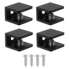4 Pcs Adjustable Frameless Glass Shelf Bracket, Shower Glass Clamp Clips, Black