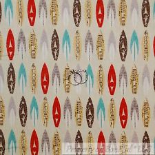 BonEful Fabric FQ Cotton Quilt Brown Red Blue Beach Boy Surf Board Print Stripe