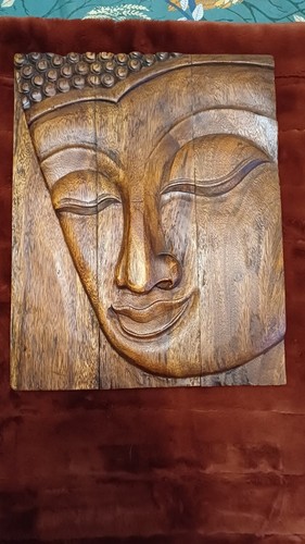 Antique wooden buddha wall - wooden,