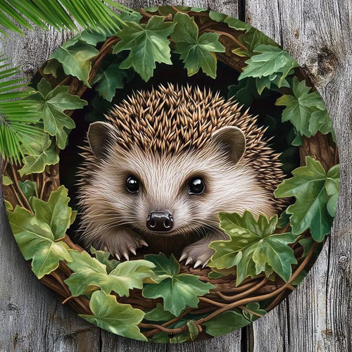 Hedgehog garden plaque metal - hedgehog,
