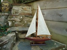 Model Yacht Brown Teak 62 cm On Stand Hand Made Wooden -maritime Ship Boat.