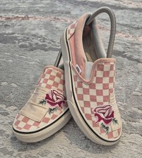 Vans "Asher" Slip Ons Checkerboard Embroidered Rose UK 5.5
