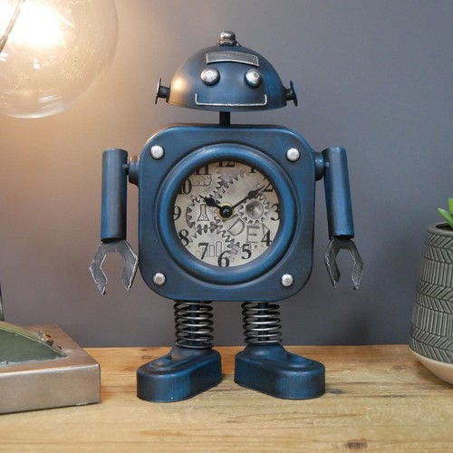 Blue robot clock - robot, metal