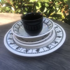 Vintage Staffordshire Disney Mickey Mouse  B & W Silhouette Grid Dining Set