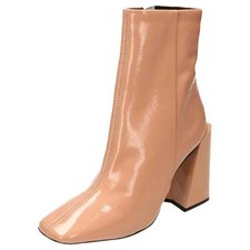 Shellys London Nude Patent Leather Ankle Boots UK 4 Chunky High Heel Retro Funky