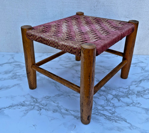 Vintage wicker seat stool - wicker,