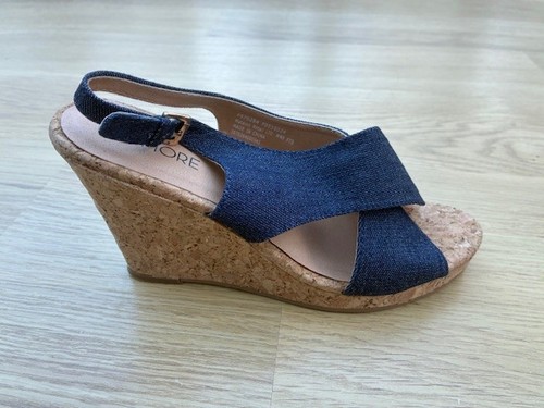 Fiore cork wedge denim sandals - fiore,