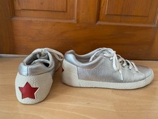 Ash Silver Leather Nicky Red Star Trainers Size 40 UK 7 Low Top *DAMAGED HEEL*