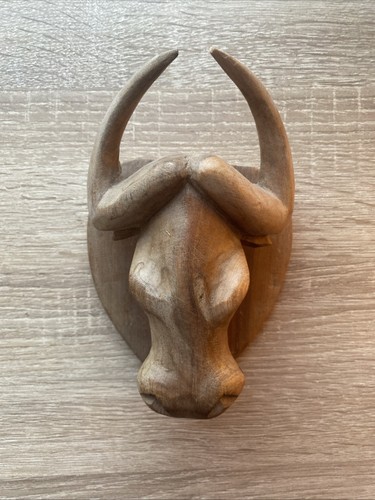 Wood carved bulls head - wood,