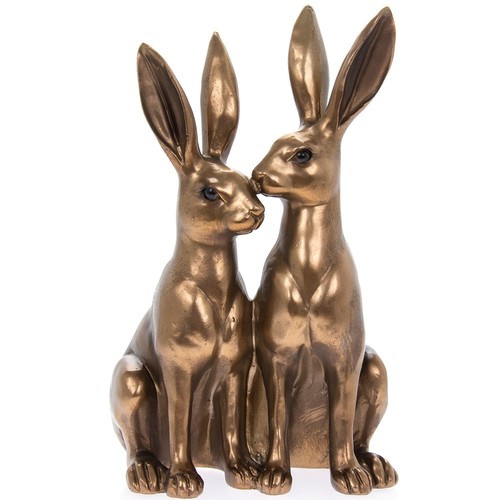 Hares couple ornament bronze - ornament,