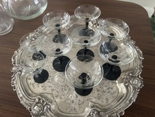 Holmegaard “Jane” Black-Footed Etched Glass Set – 9 Danish Vintage Coupes