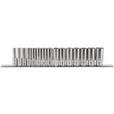 Draper Metric Deep Socket Set on a Metal Rail, 3/8" Sq. Dr. 15 Piece 16494