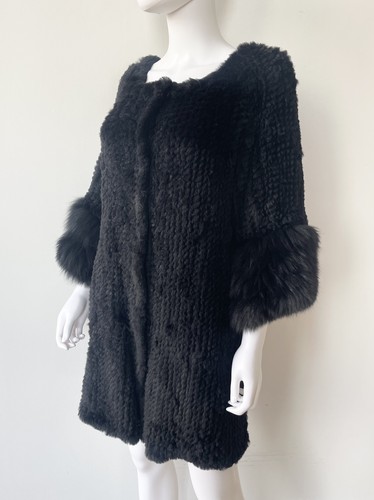 Modern jet black real fox - black, fur