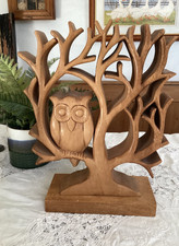 Hand Carved Wooden Owl in Tree