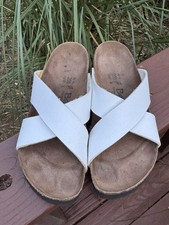 Betula by Birkenstock Leather Criss Cross Slide Sandals Women’s Sz 9 White