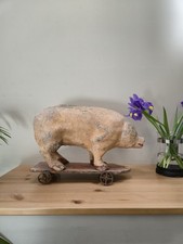 Folk Art Paper Mache Pig On Movable Board - Primitive Butchers Shop Display