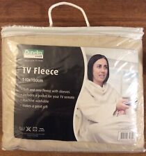 Dunelm TV Fleece Blanket Sleeves Pocket Soft and Cosy 140 x 180cm Cream/Beige