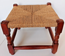 Vintage Footstool Woven Wicker Wood Stool Wooden 34x34x28cm