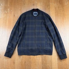 Fisk Of Oslo Navy Blue Green Checked Bomber Jacket Size 42 Regular
