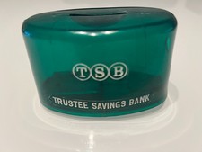 Trustee Savings Bank TSB Home Safe Money Box OVAL METAL LOCK in green w/SERIAL #