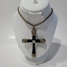 Vintage 1950s Madonna Big Cross Goth Necklace Crystal Fashion Black