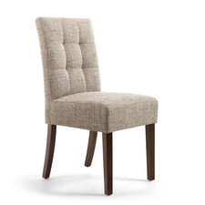 Set of 2 Oatmeal Tweed Dining Chairs Waffle Stitch Walnut Legs Modern Kitchen